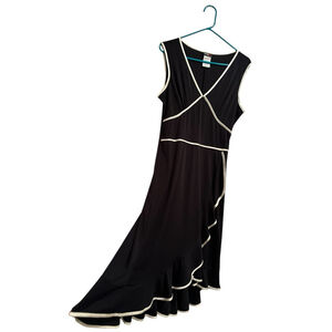 Studio Y Summer Wrap Dress Women 11/12 Front & Hem Ruffle Sleeveless Black White